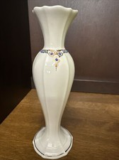 Lenox Vase Laurels Embossed Blue Beads Ivory Gold Trim Made In USA 8โ