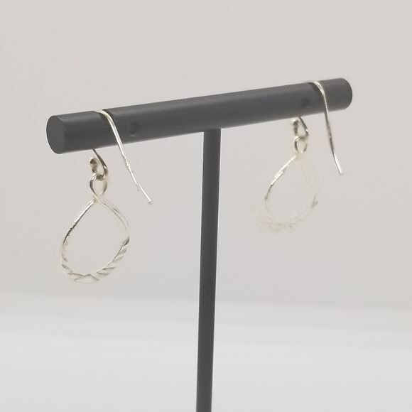 sterling silver textured dangle loop earrings sig… - image 2