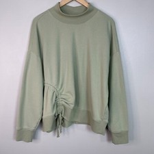 Knox Rose Sweatshirt XXL Green Mock Neck Asymmetrical Ruched Pullover Top Womens