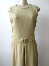 Wool Sleeveless Dress Lace Khaki Embroidered Maxi Long Zip Closure