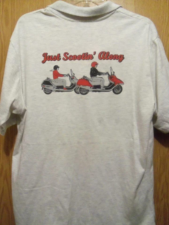 Just Scootin along gray graphic dress shirt L scoot tours assoc int l - Image 2 of 4