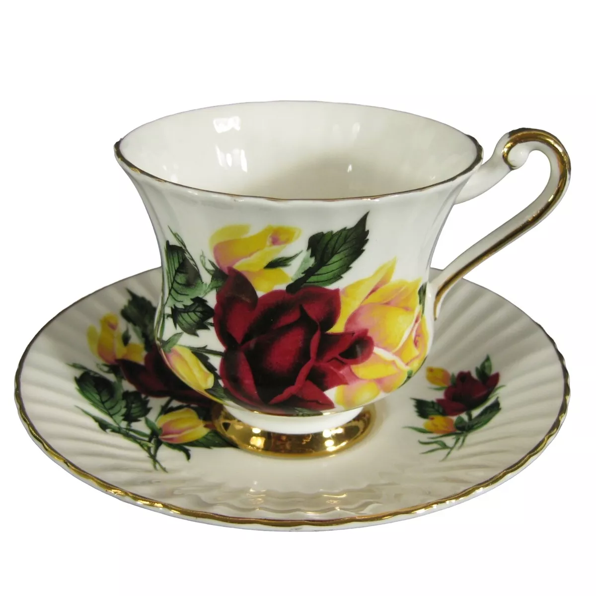 Sandford ROSES Tea Cup Saucer Set English Fine Bone China 22kt