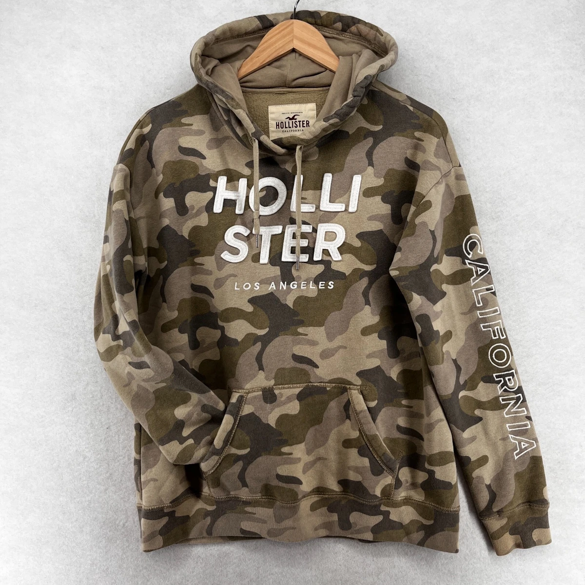 HOLLISTER CALIFORNIA Camo Hoodie Womens L Embroidered Applique Sweatshirt  Brown | eBay