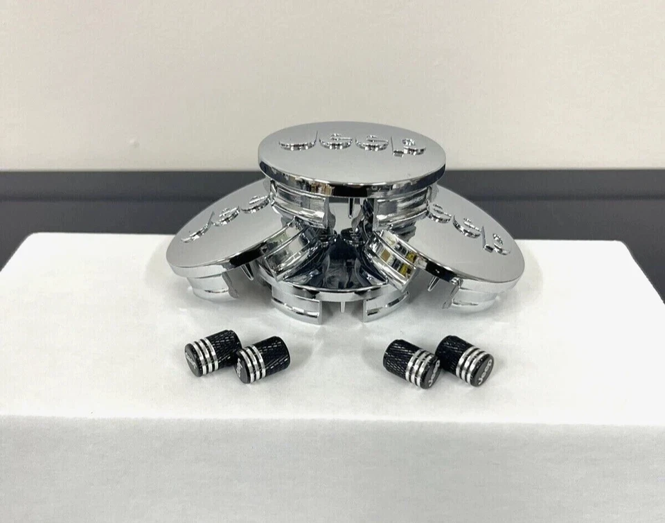 Tapacubos centrales y tapas de válvula cromados Jeep 64 mm para Wrangler Cherokee 8 piezas Foto 4 de 4