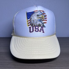 Vintage  USA  Red White Blue Eagle Snapback Trucker Rope Hat Cap USA Trump