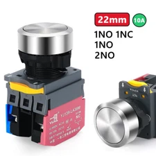 22mm ON OFF Push Button Switch Momentary Latching Stainless Steel Waterproof 10A