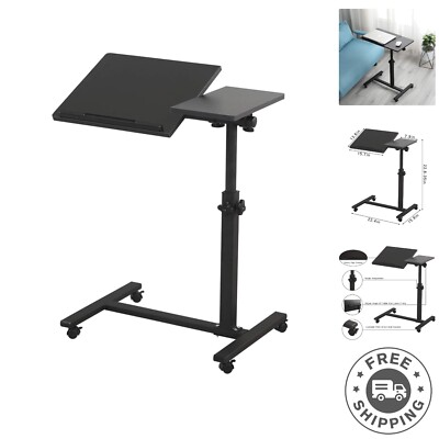 Tilting Rolling Laptop Tray Table - Height Adjustable Overbed Desk in Black