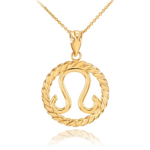14k Gold Leo Zodiac Sign in Circle Rope 