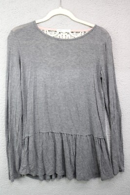Jolt Long Sleeve Gray Tunic-Lace Back-Size Medium-BOHO-Soft-Skirted