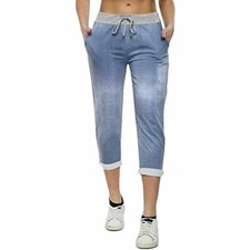 Ladies Italian Floral Print Joggers Cotton Trousers Leggings Magic Pants Jeans