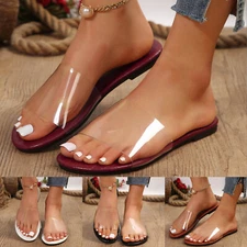 Women Sandals Slip On Summer Open Toe Clear Pvc Slippers Slip On Comfy Slides