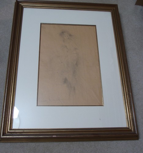 Dibujo de carbón Louis Icart en papel marrón firmado y enmarcado imagen de 12"" x 18 - Imagen 1 de 9