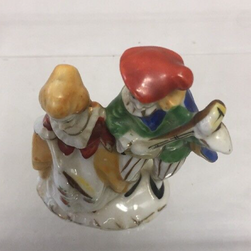 Vintage Porcelain Man Playing Lute & Woman Figurine Made In Occupied