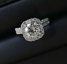 2 CT Round Cut Diamond Lab-Created Halo Engagement Ring Set Solid 14k White Gold