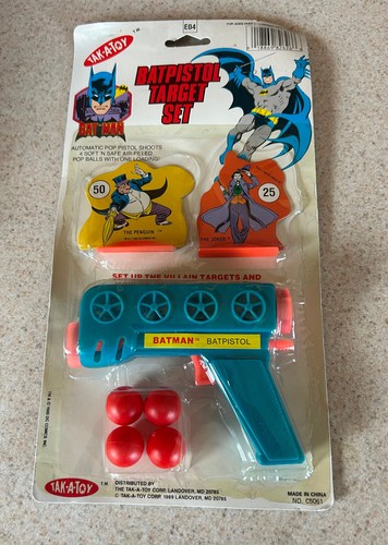 BATMAN BATPISTOL TARGET SET (1989 Tak A Toy) -- On Card - Picture 1 of 2