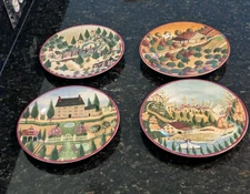 Block  Country  Village 8” Plates by Gear 1995 Four Seasons - Set of 4 FREE SHIP