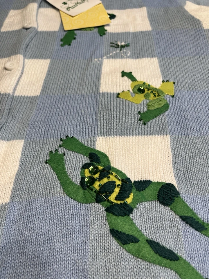 Quacker Factory Embroidered Frogs Button Down Short Sleeve Sweater 3X~ NWT - Image 3 of 4