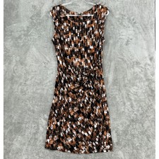 ZOZO Dress Womens 8 Abstract Ruched Stretch Knit Office Career Lined Brown