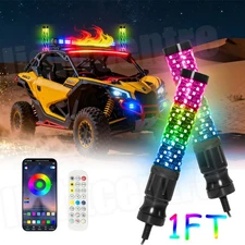 2PCS 1FT Fat LED Whip APP Controlled Antenas Whip Light for Polaris RZR ATV UTV