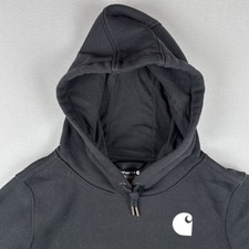 Carhartt Hoodie Black Relaxed Fit Sleeve Logo Pullover Youth L 12 14
