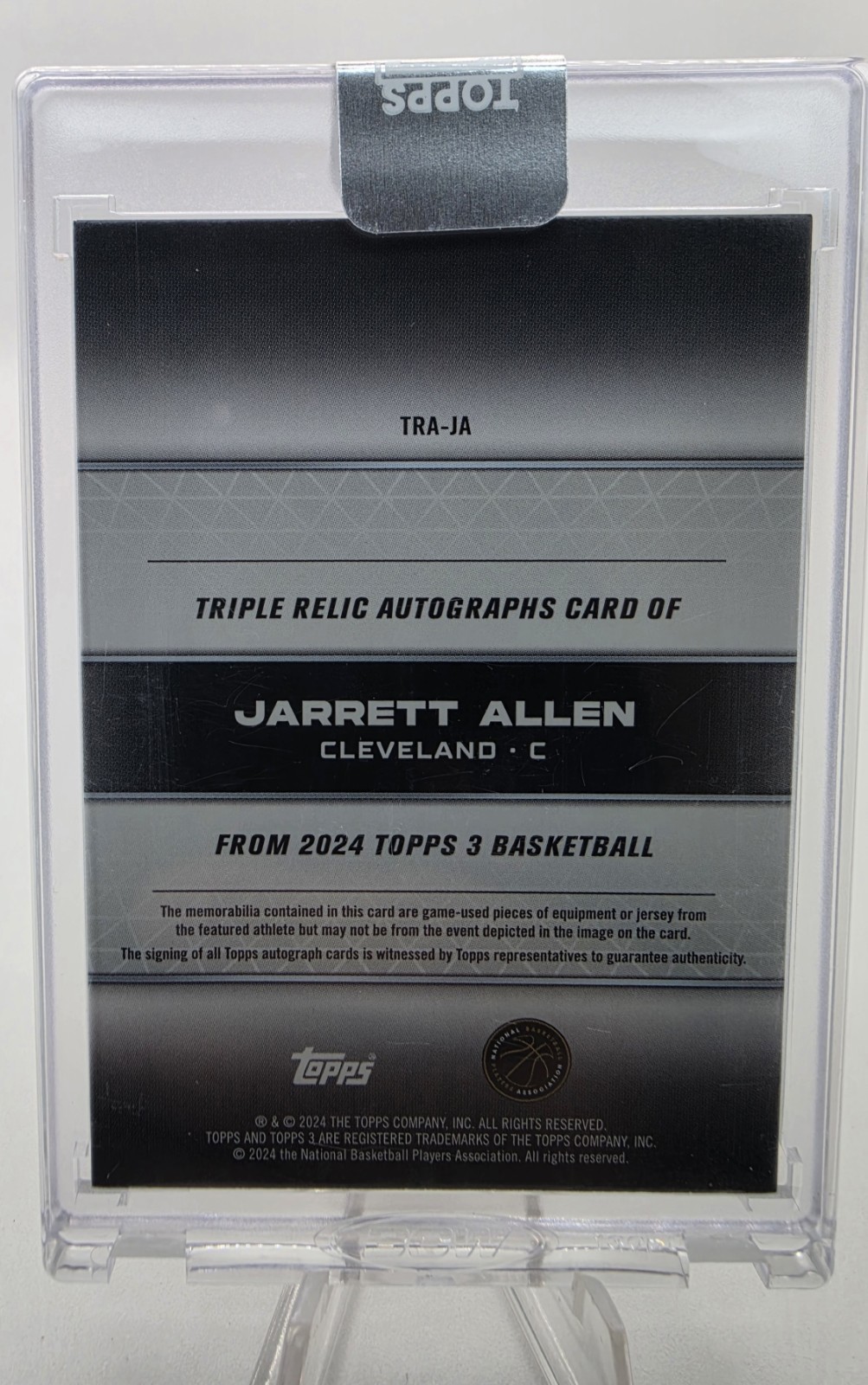 2023-24 Topps Three 3 Jarrett Allen Triple Patch On Card Auto /25 #TRA-JA Bronze view 2