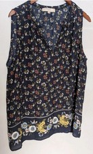 Loft Sleeveless Women's Navy Blue Floral Sleeveless Blouse Sz XL V Neck VG+