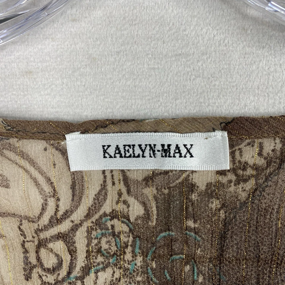 Vintage Kaelyn Max Top Sz L Brown Cinched Jewel Crinkle Fairycore Y2K 2000s - Image 3 of 4