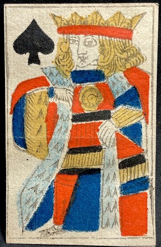 18thc Historical Woodblock King of Spades Antique Playing Card Document 2nd Use - Picture 2 of 20