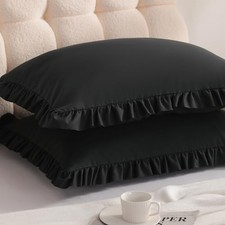Ruffled Pillowcases, Standard Pillow Shams 20x26 26" x 20" Pack of 2 Black