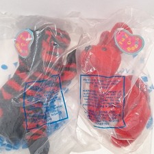 NWT Avon Kids Full O Beans Plush Animals Lot Of 2 Sealed - Red Dog, Red Zebra