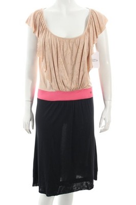 ESCADA SPORT Jerseykleid Damen Kleid Gr. DE 38 beige-schwarz-pink Party-Look
