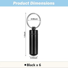 6 Pack Black Cylinder Urn Keychains for Ashes, Waterproof Cremation Keepsake Jew