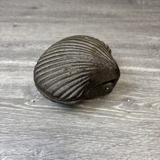 Vtg Heavy Cast Metal Iron Clam Shell Nautical Seashell Hinged Trinket Stash Box 