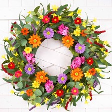 Spring Wreath 22Inch Spring Wreaths for Front Door Artificial Summer Wreath w...