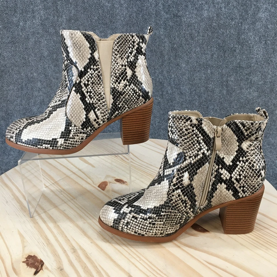 Botas Torrid Mujer 8.5 W Estampado Serpiente Tacones Bloque Cremallera Lateral Botín Beige Negro Foto 2 de 4