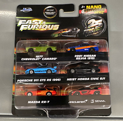 Jada Toys Nano Hollywood Rides Fast & Furious 25 Years 6-Pack Nano Diecast RARE