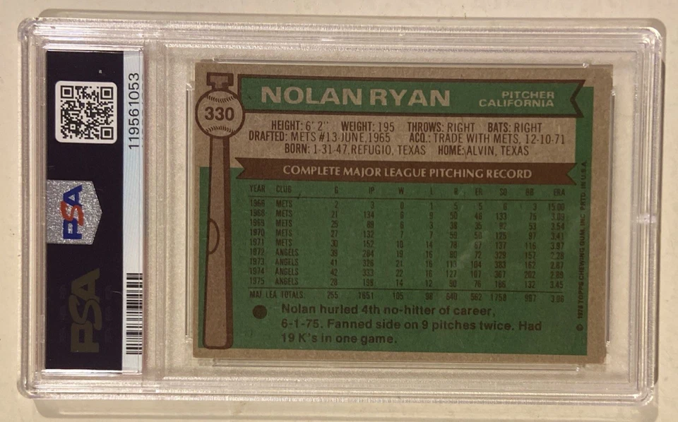1976 Topps Nolan Ryan Signed Baseball Card #330 PSA/DNA 10 Certified Auto HOF - Image 3 of 4