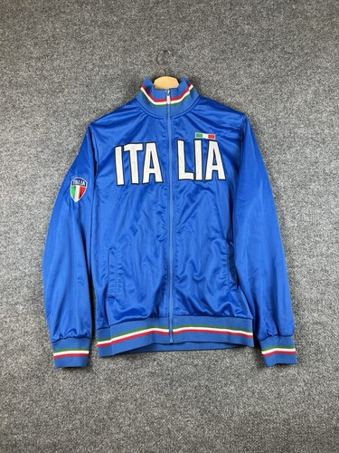 Unlimited Italia Italien Trainingsjacke Fußball Herren klein durchgehender Reißverschluss Stehkragen blau