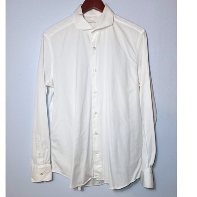 Massimo Dutti Mens White Textured Italian Fabric Button Down Shirt 16 1/2