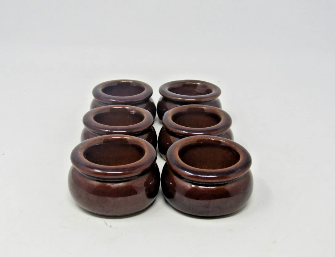 Set of 6 English Stoneware Garlic Butter Pots Set Pats by Pearsons of Chesterfie