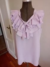 GIGUE Damen Bluse Top  100% Seide Pastell Violett Flieder Rüschen Schleife Neu
