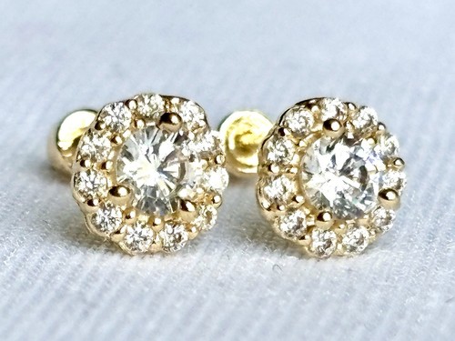 14K solid real gold Flower earrings • Screw back - 第 1/5 張圖片