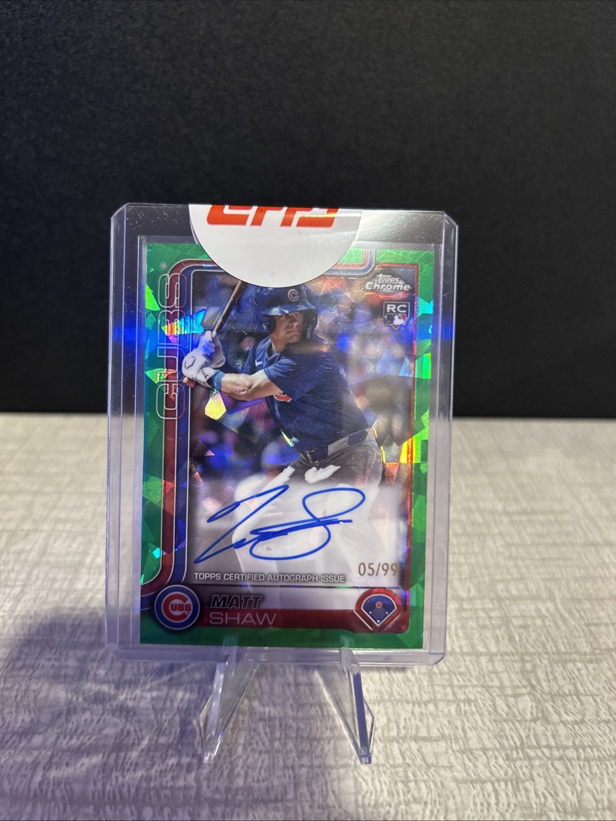 2025 Topps Chrome Sapphire Matt Shaw RC GREEN AUTO /99 Cubs