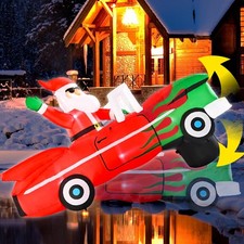 8FT Animated Santa on Car Christmas Inflatable Outdoor Decoration Red, Green