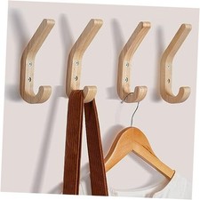 Natural Wood Wall Hooks,4 Pack Wall Mounted Wooden Coat Hooks,Modern 4 PACK