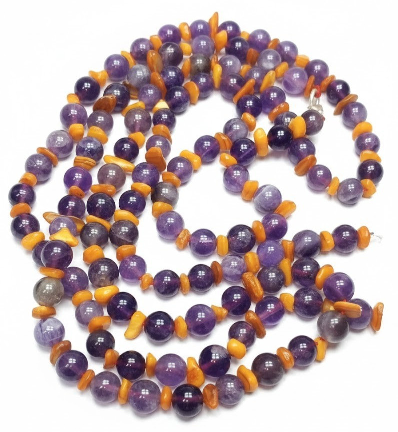 Luxury necklace with silver balls 125G Amethyst with seashells  thumbnail 2