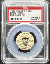 1934 QUAKER OATS BABE RUTH PIN PSA 6 EX MINT