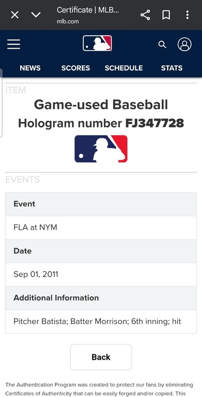 LOGAN MORRISON Sep 1 2011 Game Used Single Marlins Baseball Hit 