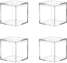 Acrylic Box with Lid, 4 Pack Small Square Acrylic Container Plastic Square Cube