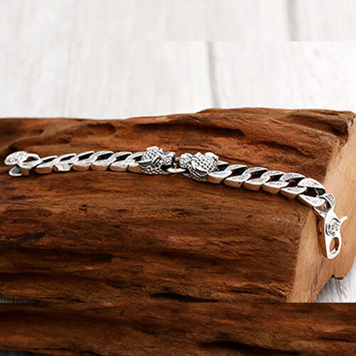 Huge Real Solid 925 Sterling Silver Miami Cuban Link Bracelet Leopard Jewelry